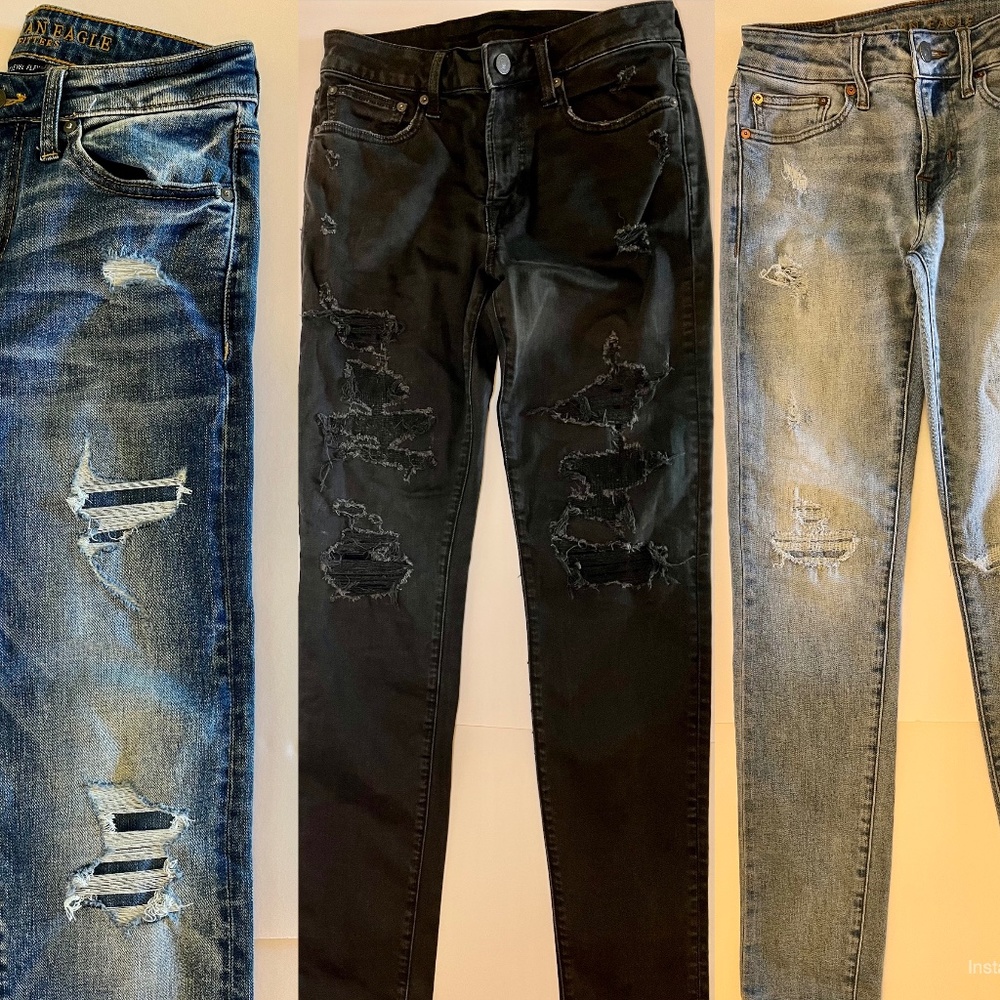 3 Pair American Eagle Distressed Skinny/Slim Jeans Size 28X32